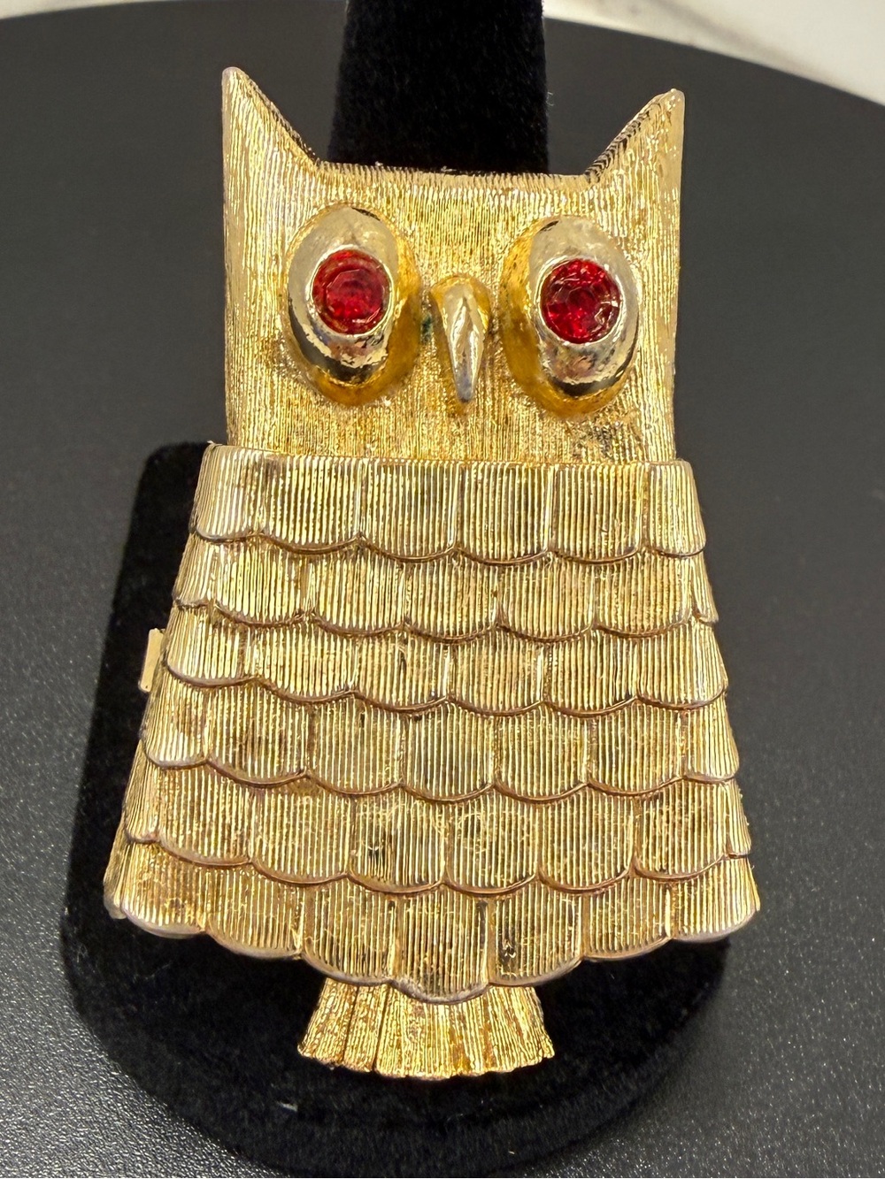 Avon Gold-Tone Owl Brooch with Red Eyes